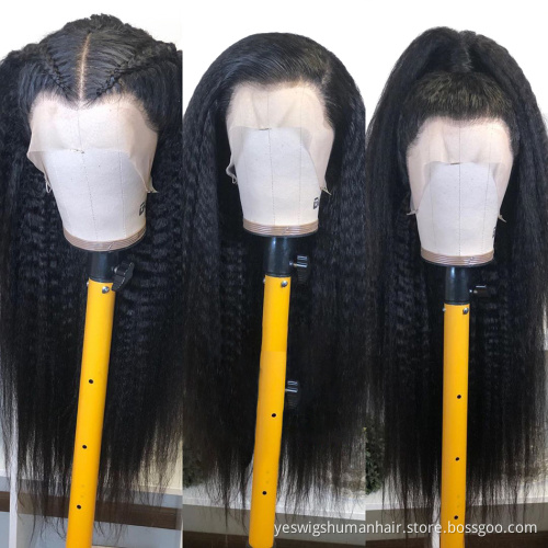Transparent Hd Full Lace Front Human Hair Wig Cheap Kinky Straight Raw Peruvian Virgin Yaki Human Hair Lace Frontal Wig Vendor